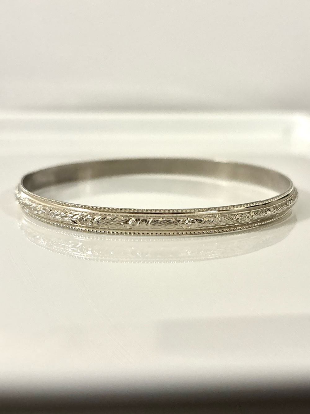 Vintage Engraved Bangle Bracelet - Silver